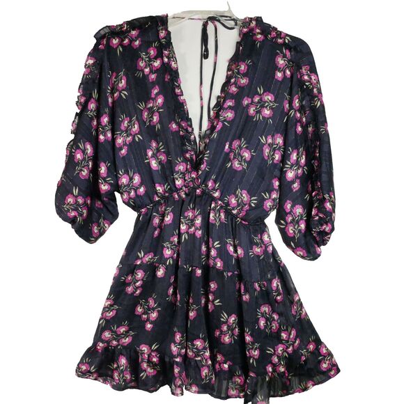 Vici Womens Size L Purple Floral Boho Summer Cocktail Mini Dress 3/4 Sleeve - Picture 1 of 12
